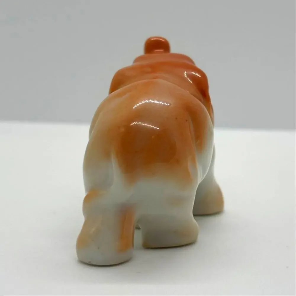 Vintage MCM Small Porcelain Elephant Figurine, Orange and White, Japan